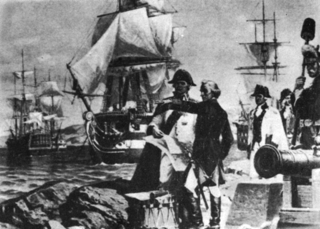 А. В. Суворов и Ф. Ф. Ушаков осматривают Севастопольский порт. С картины Д. Илюхина